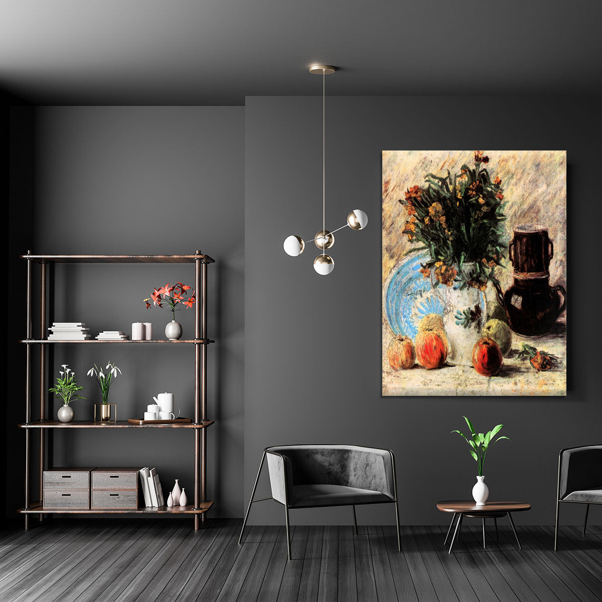 Vase with Flowers Coffeepot and Fruit by Van Gogh Canvas Print or Poster - Canvas Art Rocks - 5