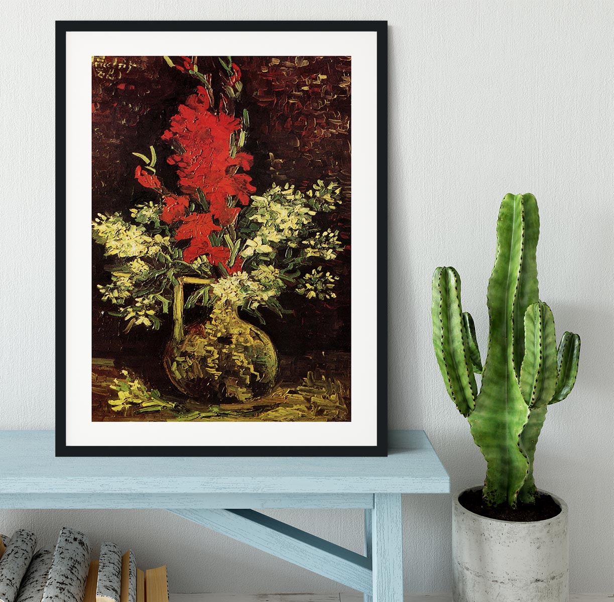 Vase with Gladioli and Carnations by Van Gogh Framed Print - Canvas Art Rocks - 1