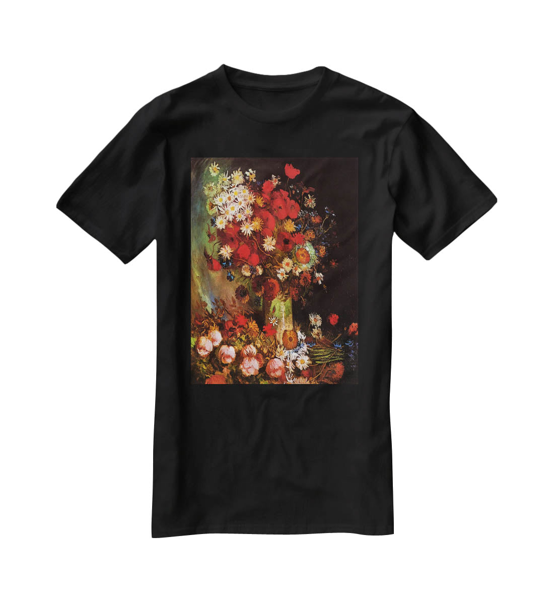 Vase with Poppies Cornflowers Peonies and Chrysanthemums by Van Gogh T-Shirt - Canvas Art Rocks - 1