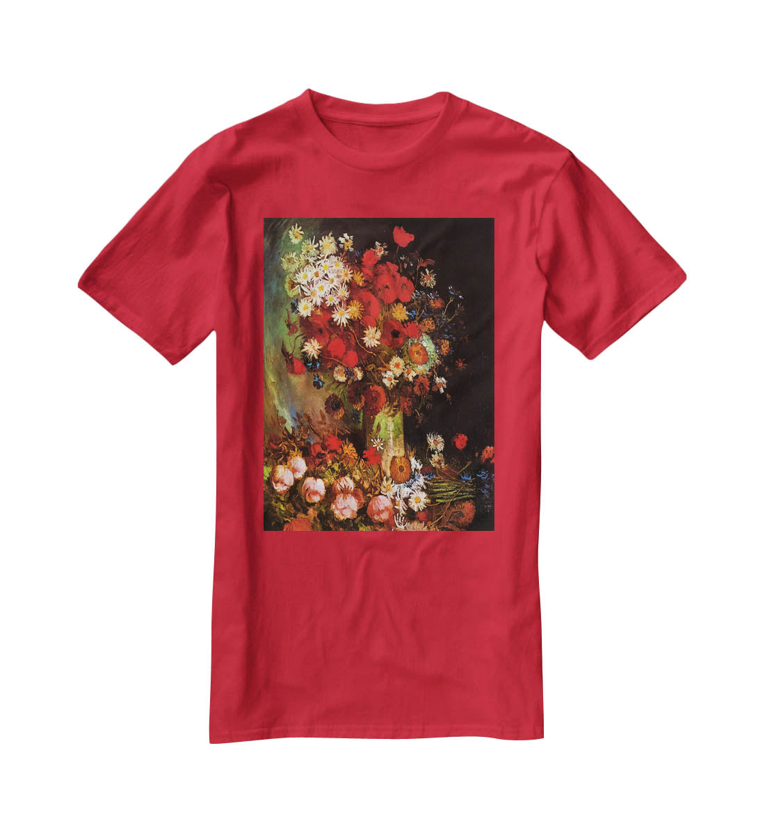 Vase with Poppies Cornflowers Peonies and Chrysanthemums by Van Gogh T-Shirt - Canvas Art Rocks - 4