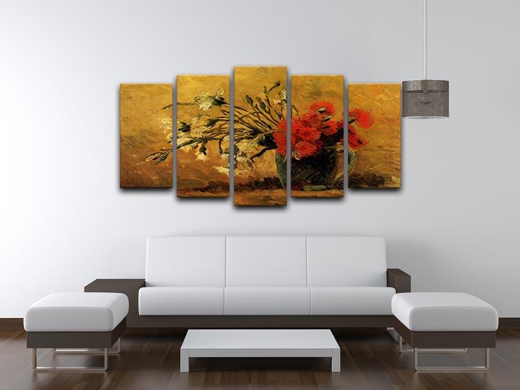 Vase with Red and White Carnations on Yellow Background by Van Gogh 5 Split Panel Canvas - Canvas Art Rocks - 3
