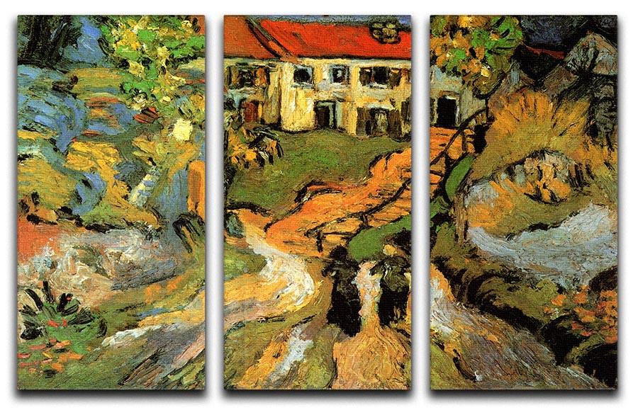 Village Street and Steps in Auvers with Two Figures by Van Gogh 3 Split Panel Canvas Print - Canvas Art Rocks - 4