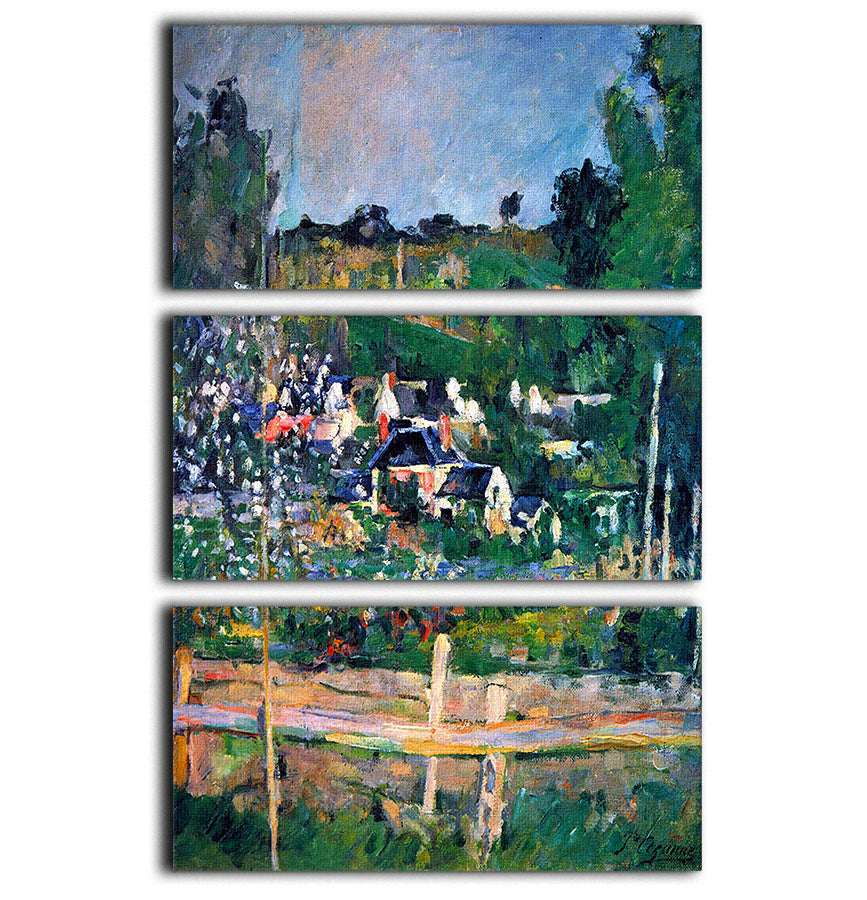 Village behind the view of Auvers-sur-Oise The Fence by Cezanne 3 Split Panel Canvas Print - Canvas Art Rocks - 1