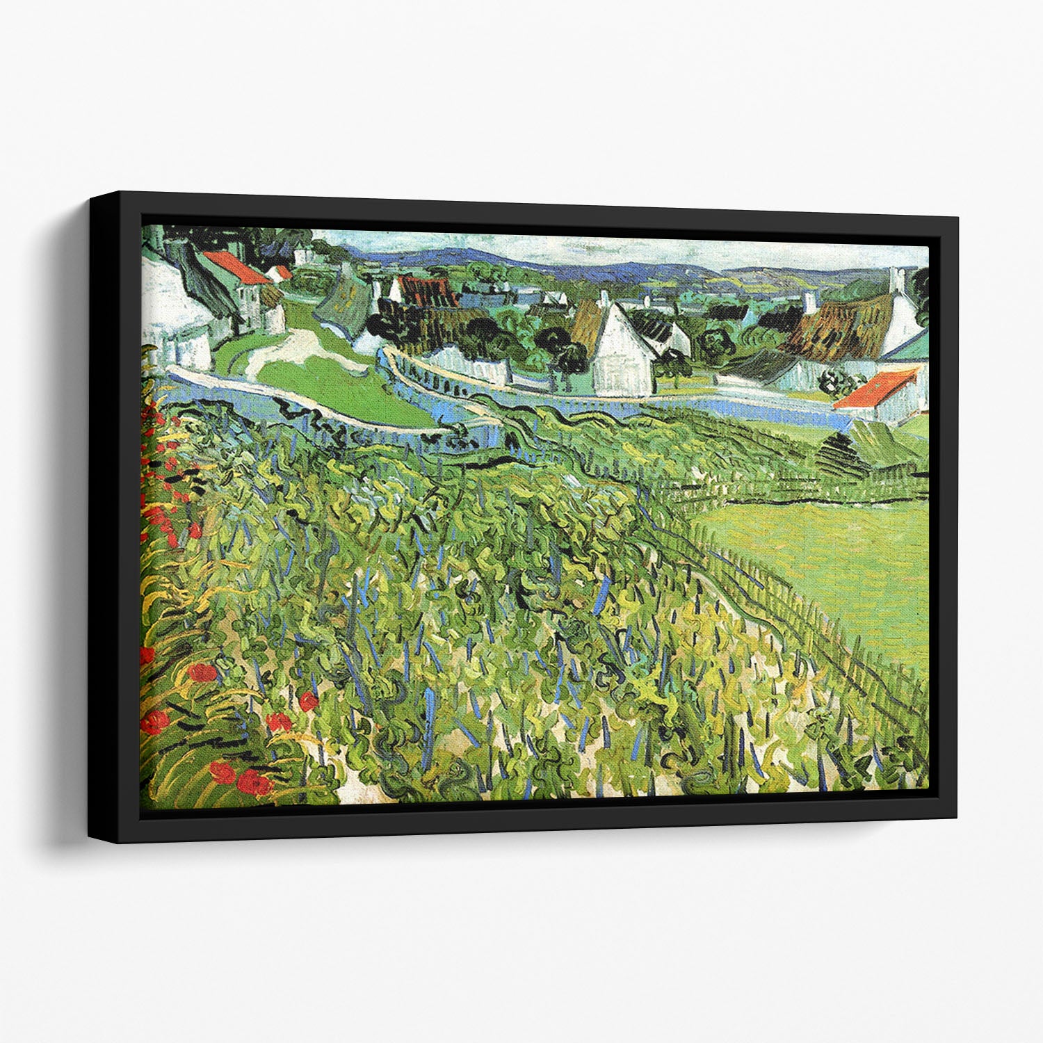 Vineyards with a View of Auvers by Van Gogh Floating Framed Canvas