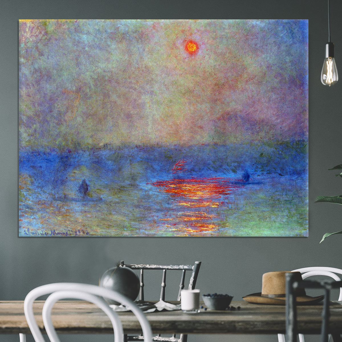 Waterloo Bridge the sun in the fog by Monet Canvas Print or Poster - Canvas Art Rocks - 3