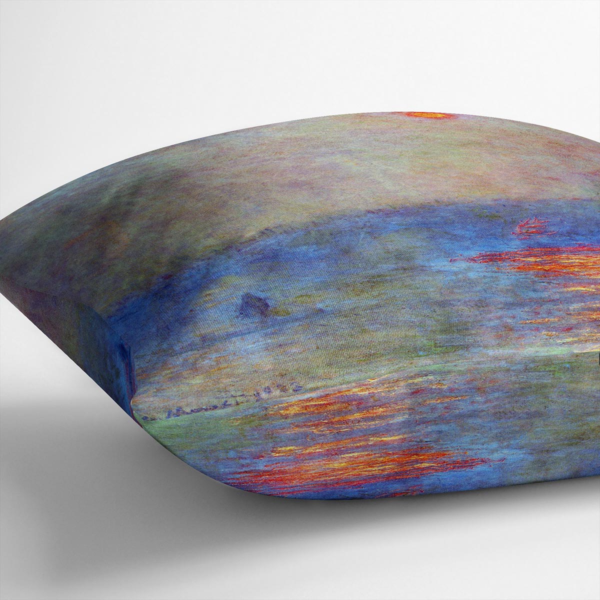 Waterloo Bridge the sun in the fog by Monet Cushion