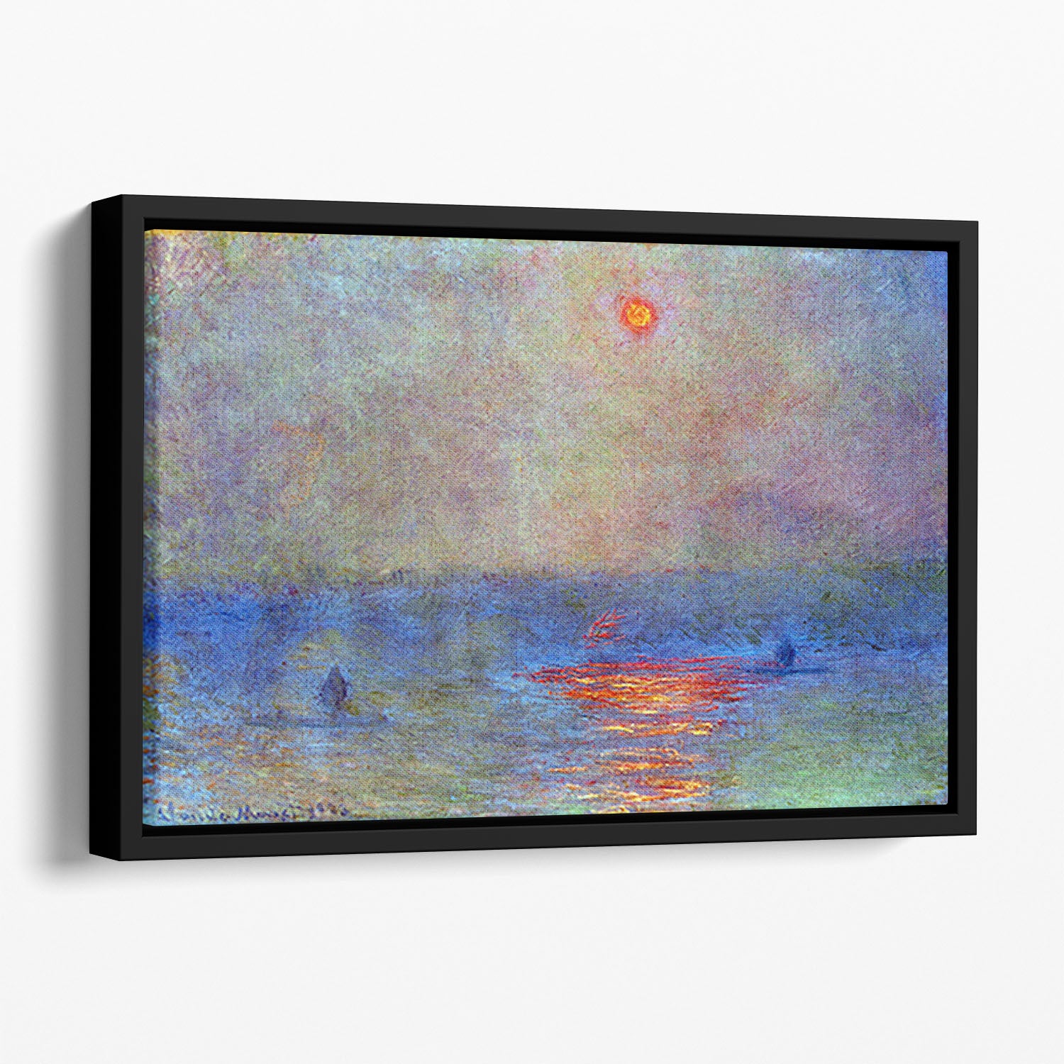 Waterloo Bridge the sun in the fog by Monet Floating Framed Canvas