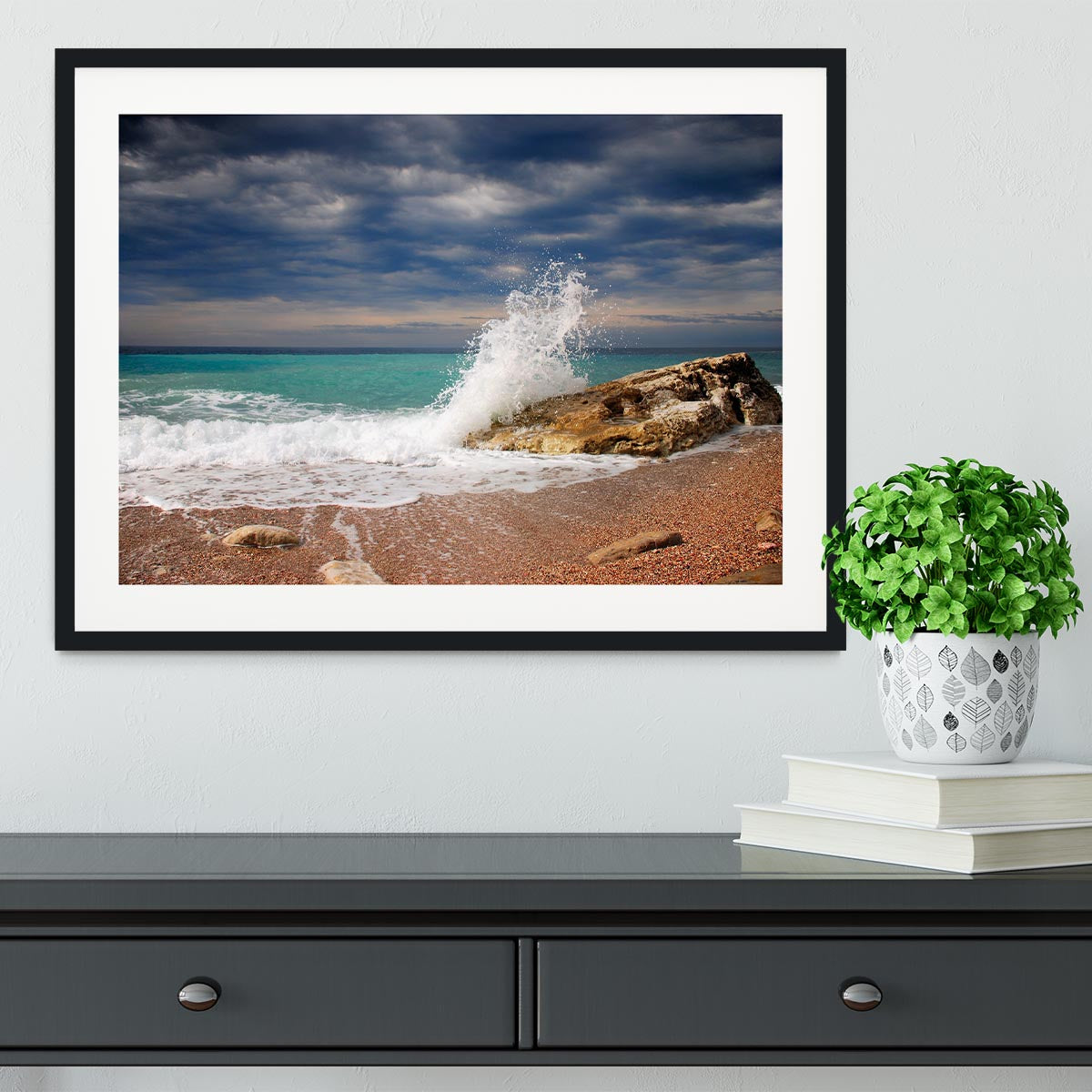 Wave crash on the stone Framed Print - Canvas Art Rocks - 1