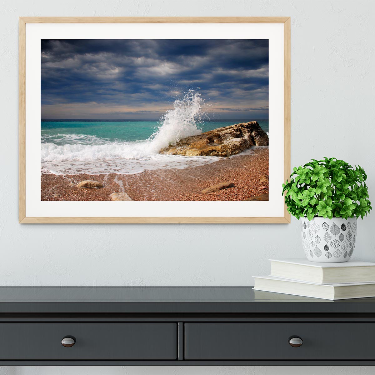 Wave crash on the stone Framed Print - Canvas Art Rocks - 3