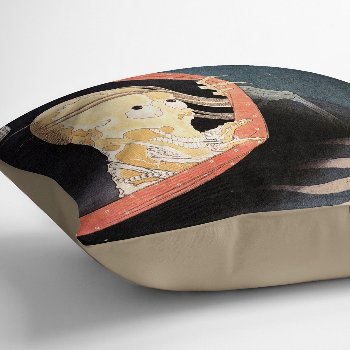 Weird Skeleton by Hokusai Cushion
