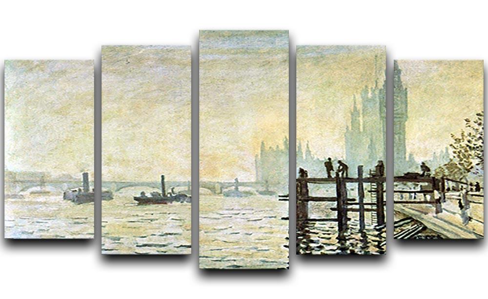 Westminster Bridge in London by Monet 5 Split Panel Canvas - Canvas Art Rocks - 1