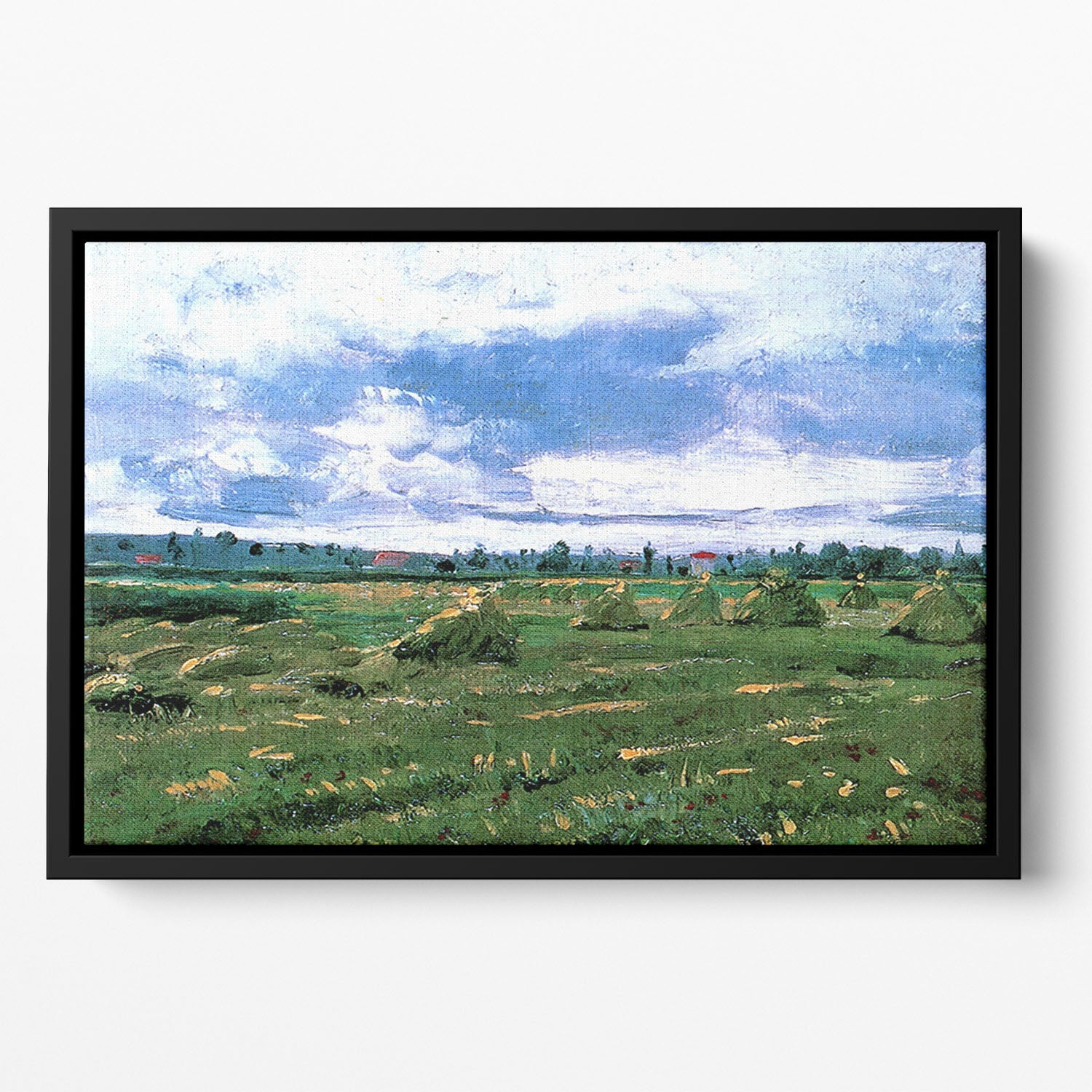 Wheat Fields with Stacks by Van Gogh Floating Framed Canvas