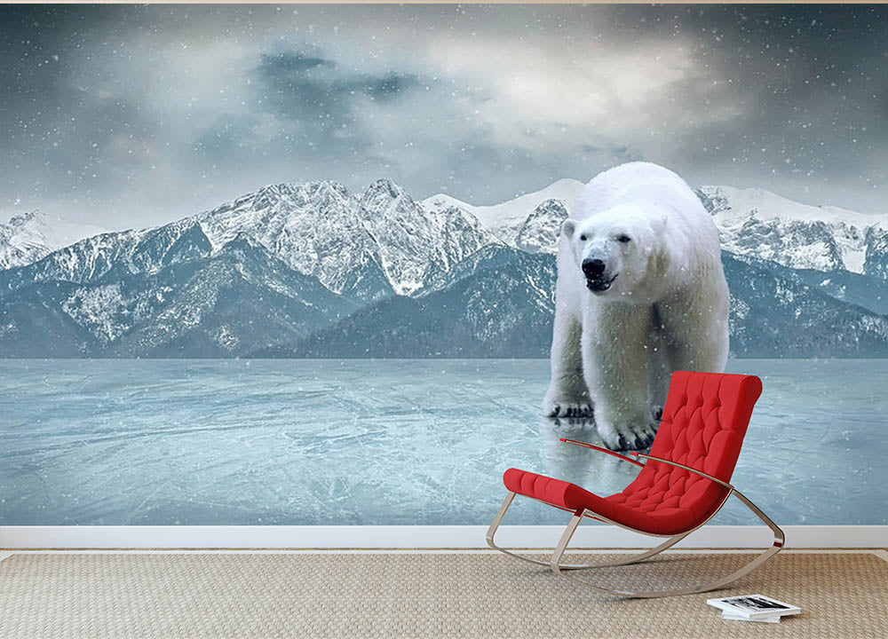 White polar bear on the ice Wall Mural Wallpaper - Canvas Art Rocks - 2