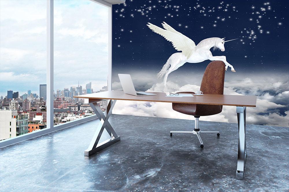 White unicorn flying in the sky Wall Mural Wallpaper - Canvas Art Rocks - 3