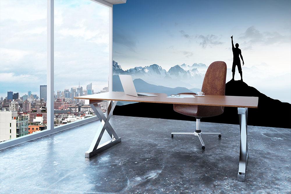 Winner silhouette on the mountain top Wall Mural Wallpaper - Canvas Art Rocks - 3