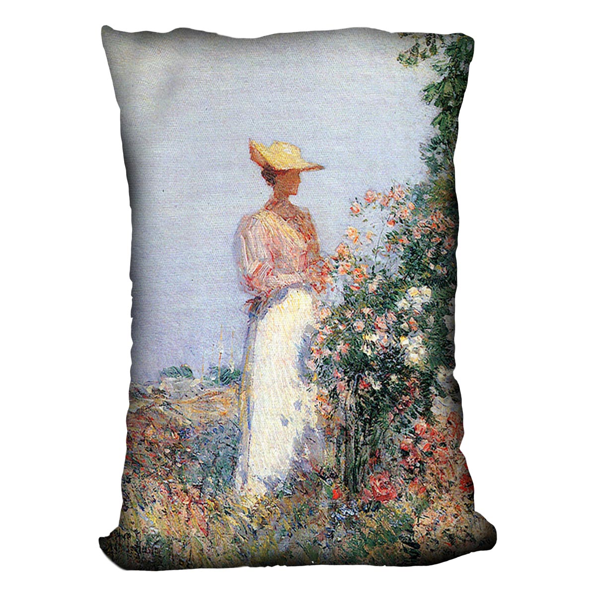 Woman in Garden by Hassam Cushion - Canvas Art Rocks - 4
