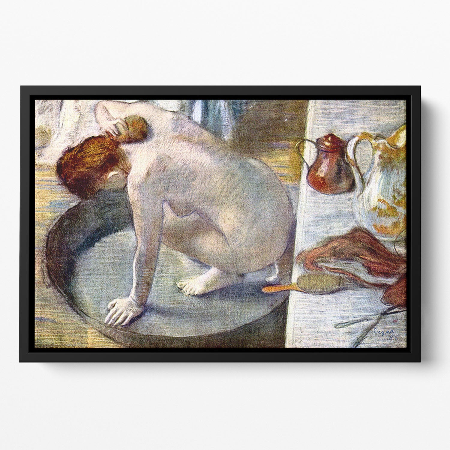Woman washing in the tub by Degas Floating Framed Canvas