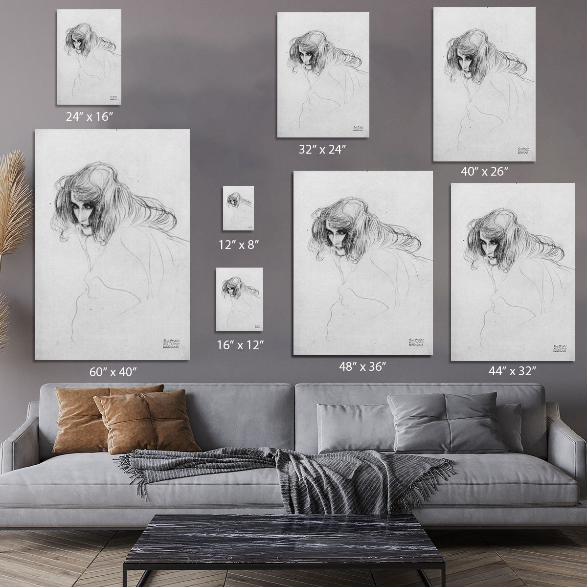 Womans head in three quarters profile by Klimt Canvas Print or Poster - Canvas Art Rocks - 7