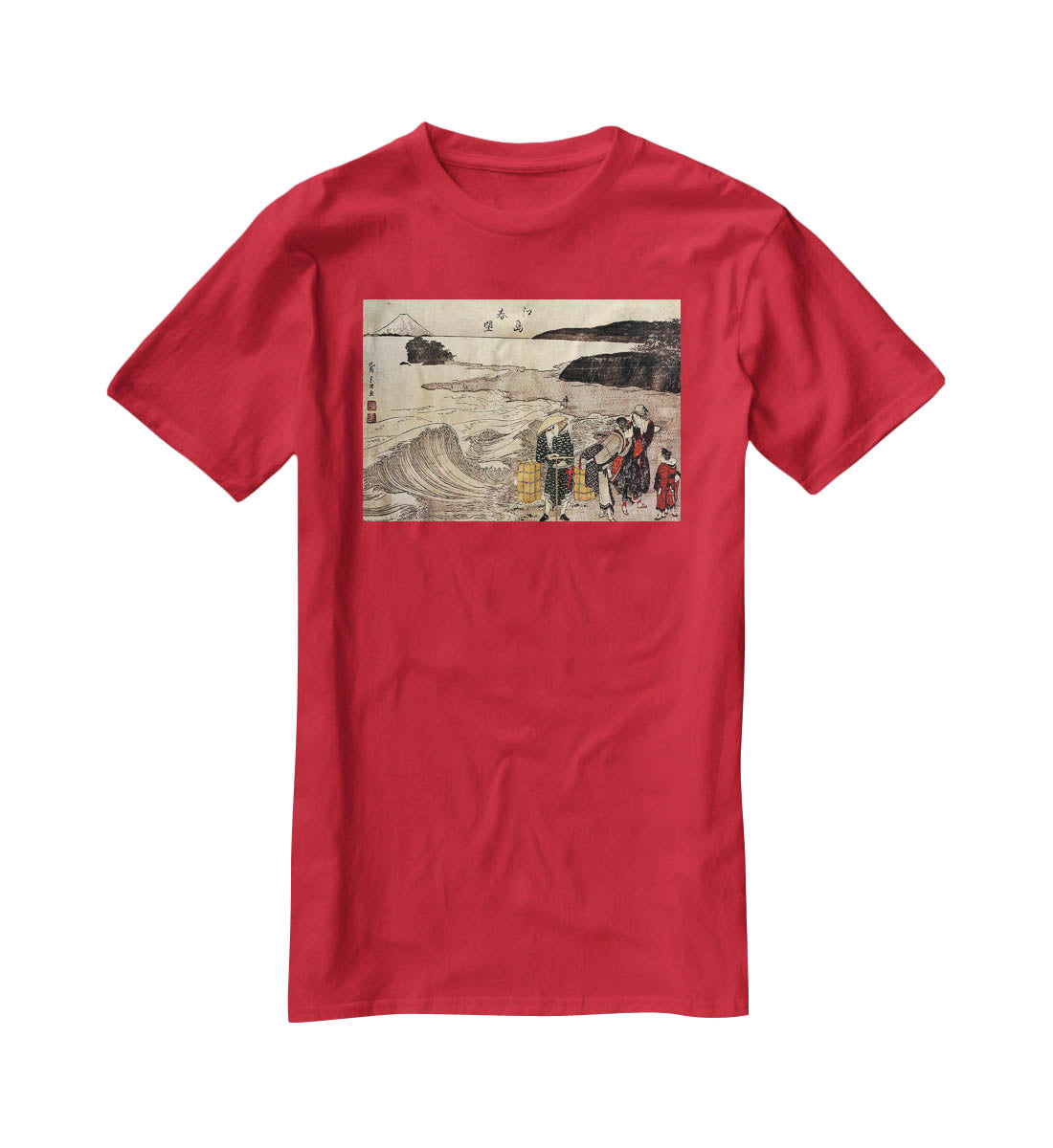 Women on the beach of Enoshima by Hokusai T-Shirt - Canvas Art Rocks - 4