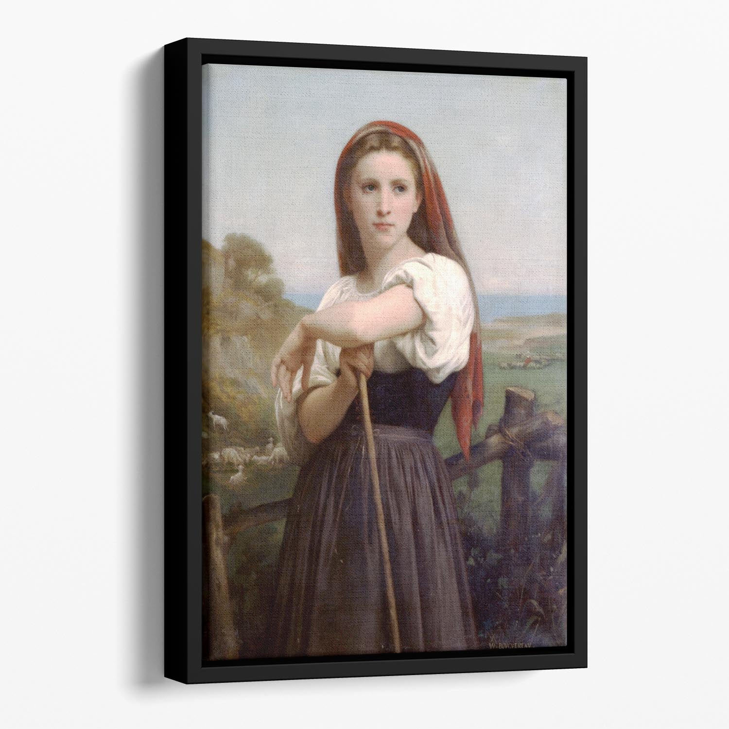 Young Shepherdess By Bouguereau Floating Framed Canvas