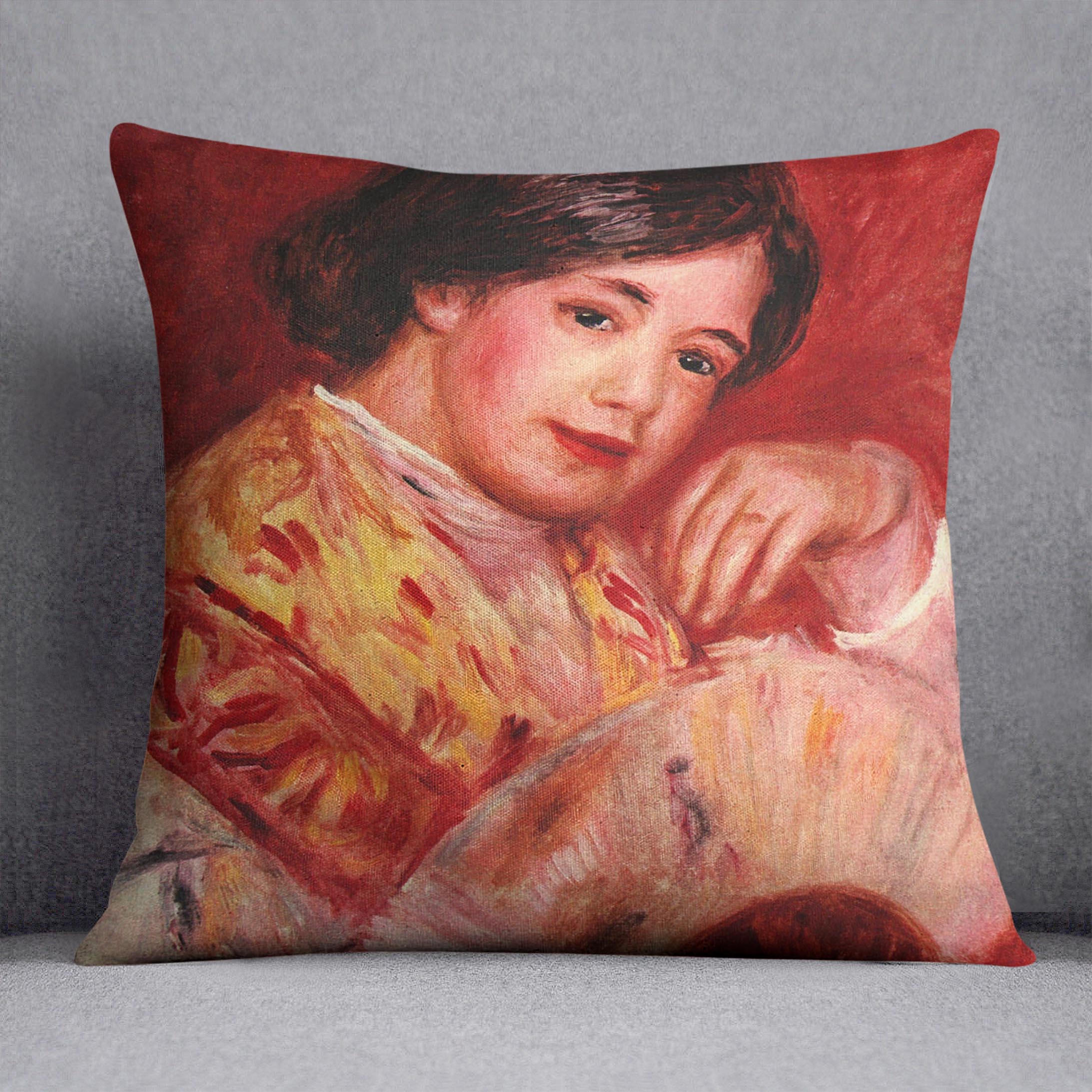 Young girl with fan by Renoir Cushion
