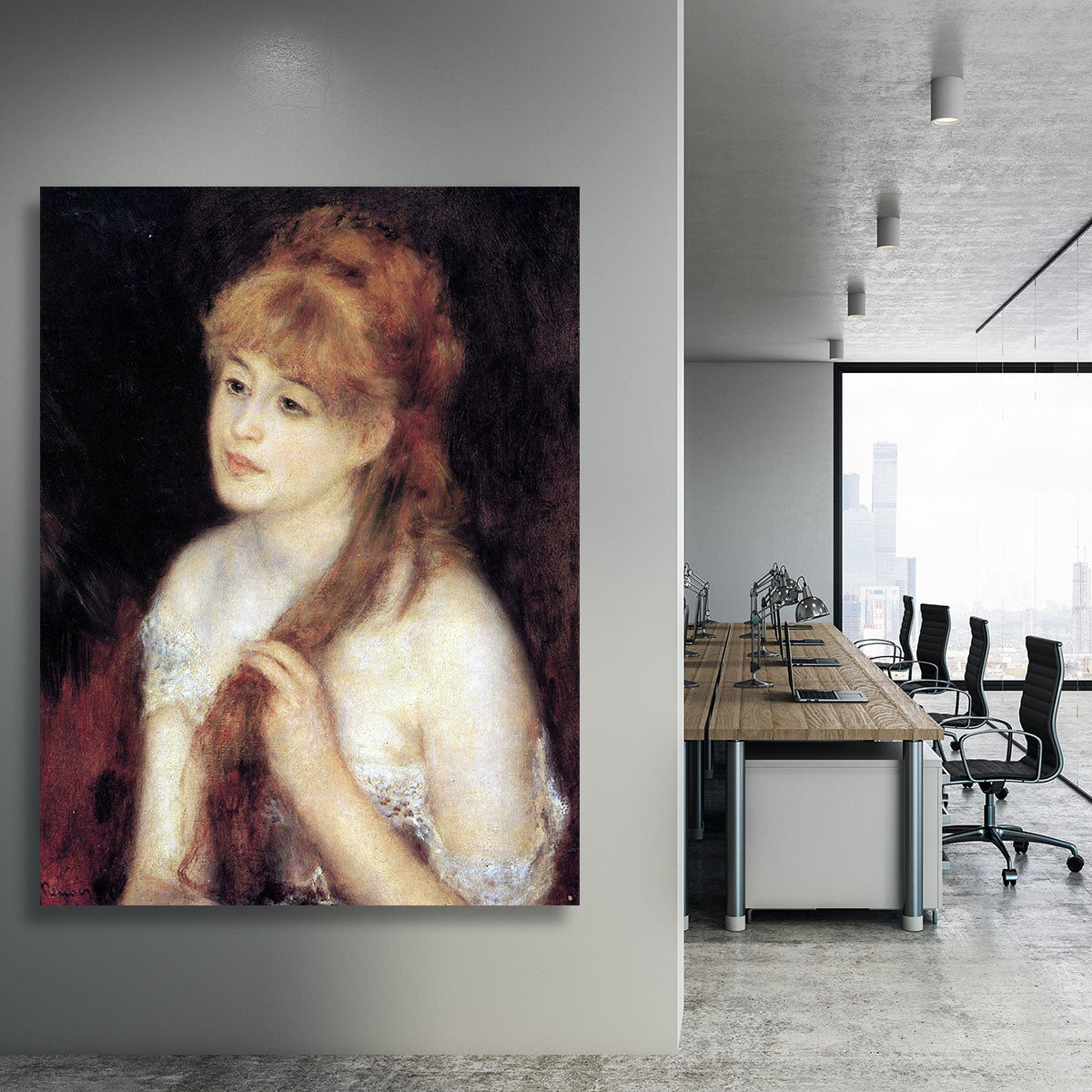 Young woman strokes her hair by Renoir Canvas Print or Poster - Canvas Art Rocks - 3