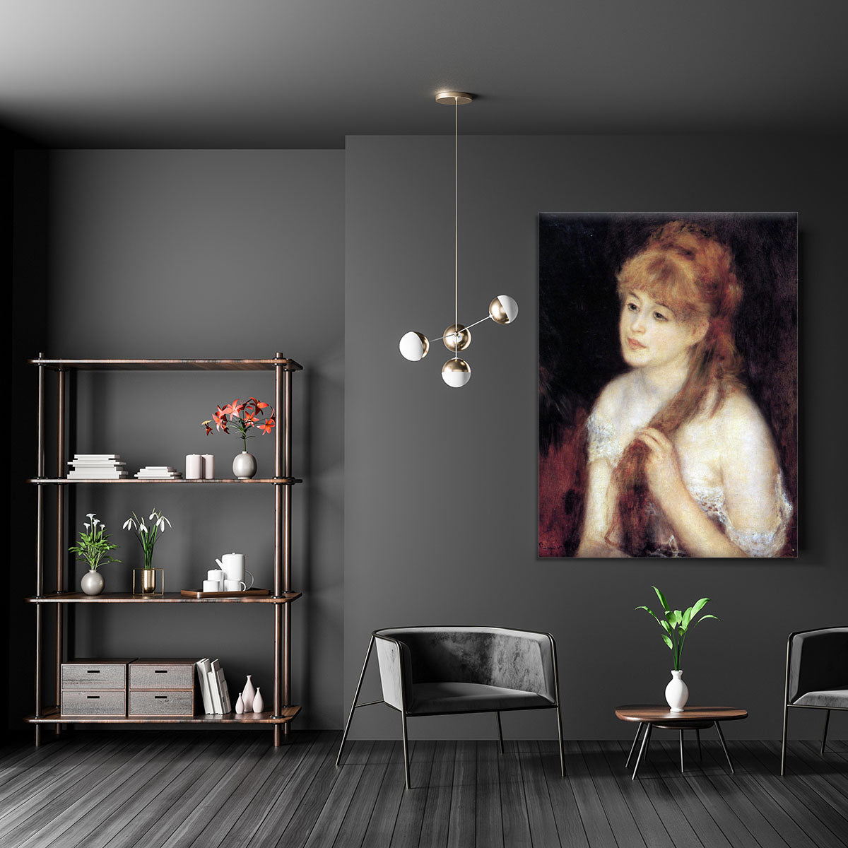 Young woman strokes her hair by Renoir Canvas Print or Poster - Canvas Art Rocks - 5