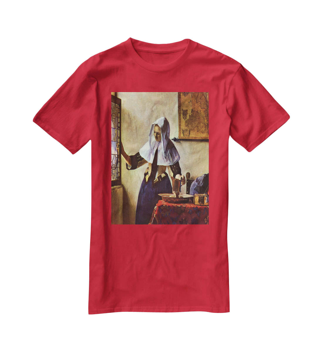 Young woman with a water jug at the window by Vermeer T-Shirt - Canvas Art Rocks - 4