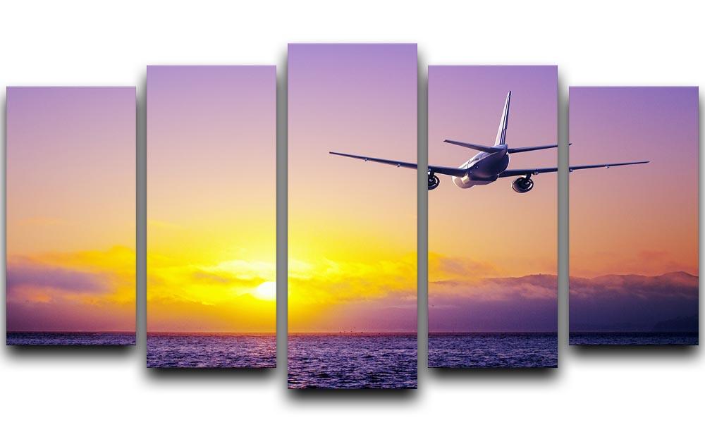 airplane in the sky over ocean 5 Split Panel Canvas - Canvas Art Rocks - 1