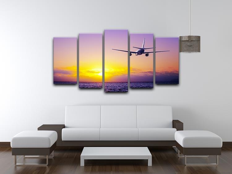 airplane in the sky over ocean 5 Split Panel Canvas - Canvas Art Rocks - 3