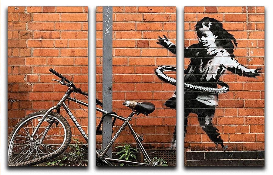 banksy Hula Hoop Girl 3 Split Panel Canvas Print - Canvas Art Rocks - 1