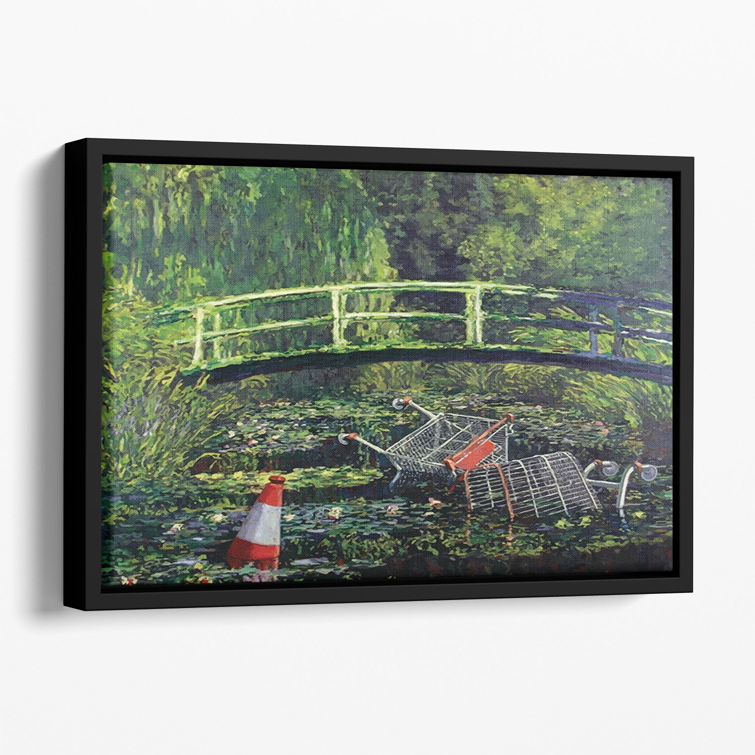 banksy Water Lilies Trash Floating Framed Canvas