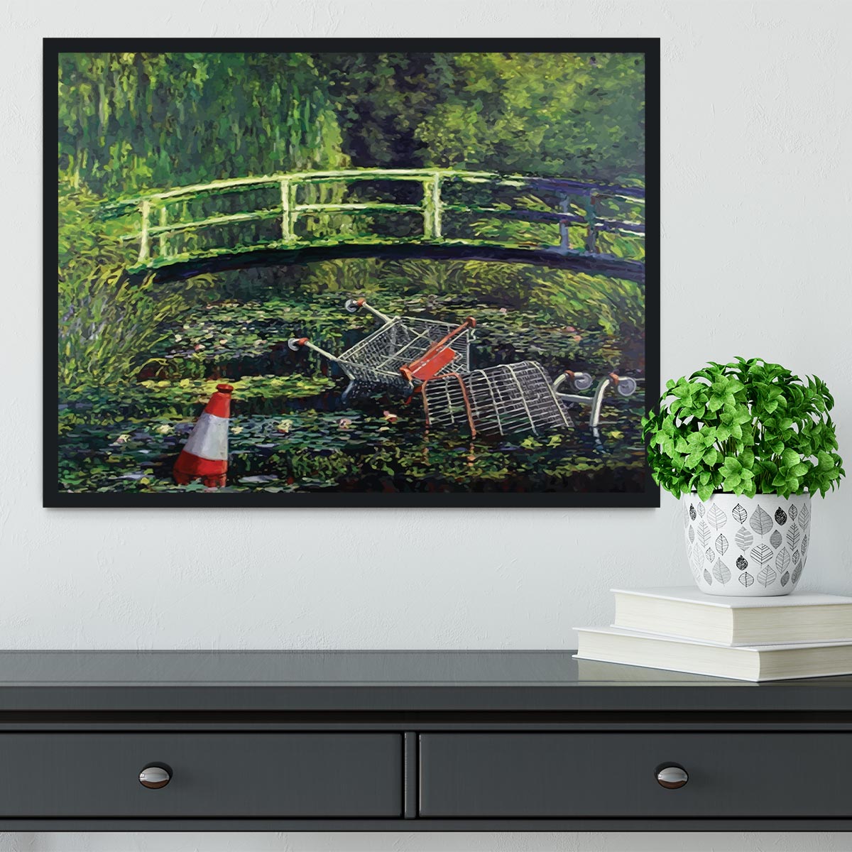 banksy Water Lilies Trash Framed Print - Canvas Art Rocks - 2