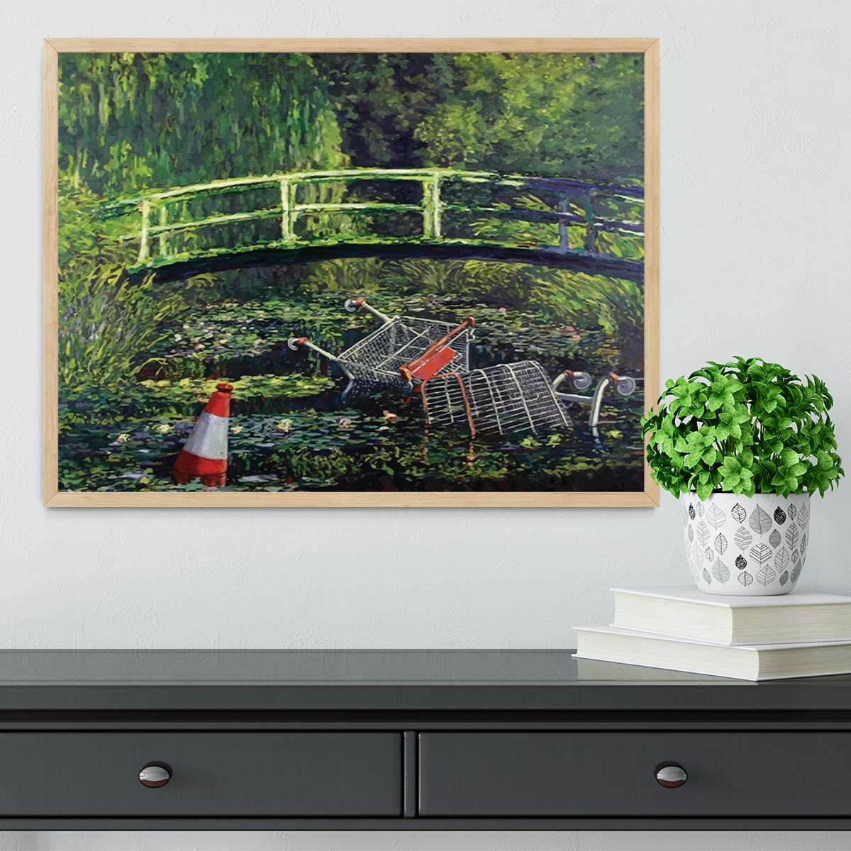 banksy Water Lilies Trash Framed Print - Canvas Art Rocks - 4