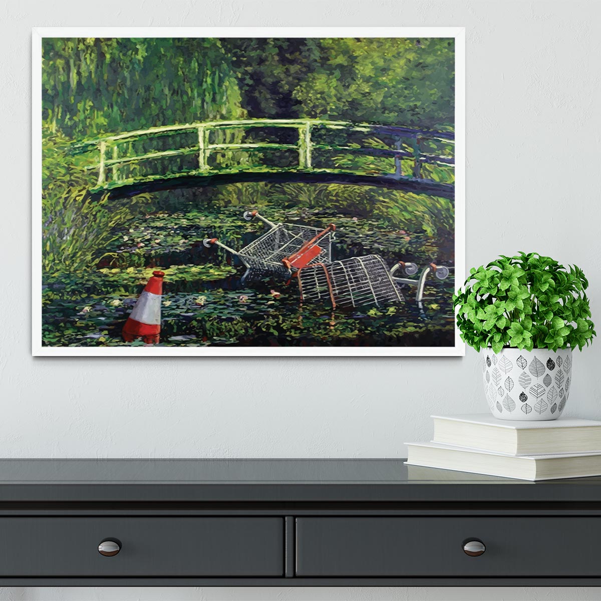 banksy Water Lilies Trash Framed Print - Canvas Art Rocks -6