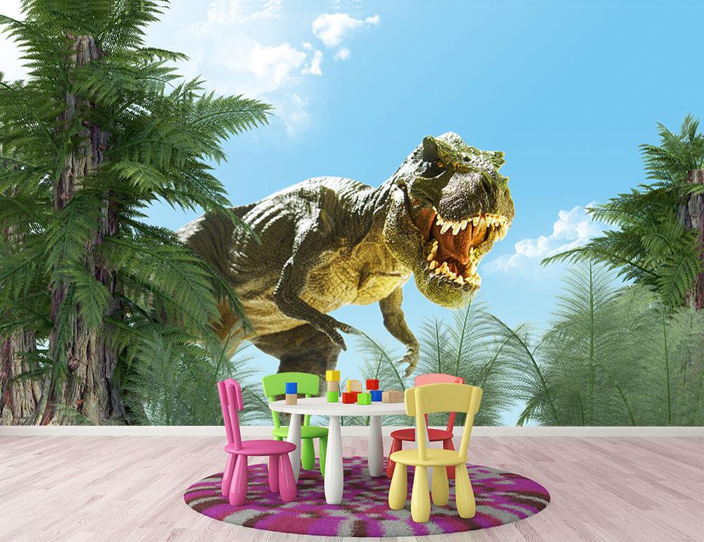 dinosaur in the jungle background Wall Mural Wallpaper - Canvas Art Rocks - 2