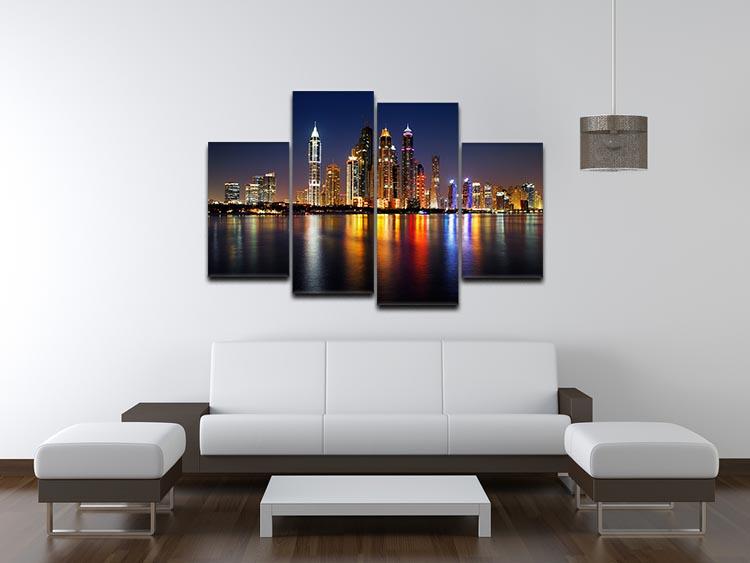 dusk Palm Jumeirah skyline view 4 Split Panel Canvas - Canvas Art Rocks - 3