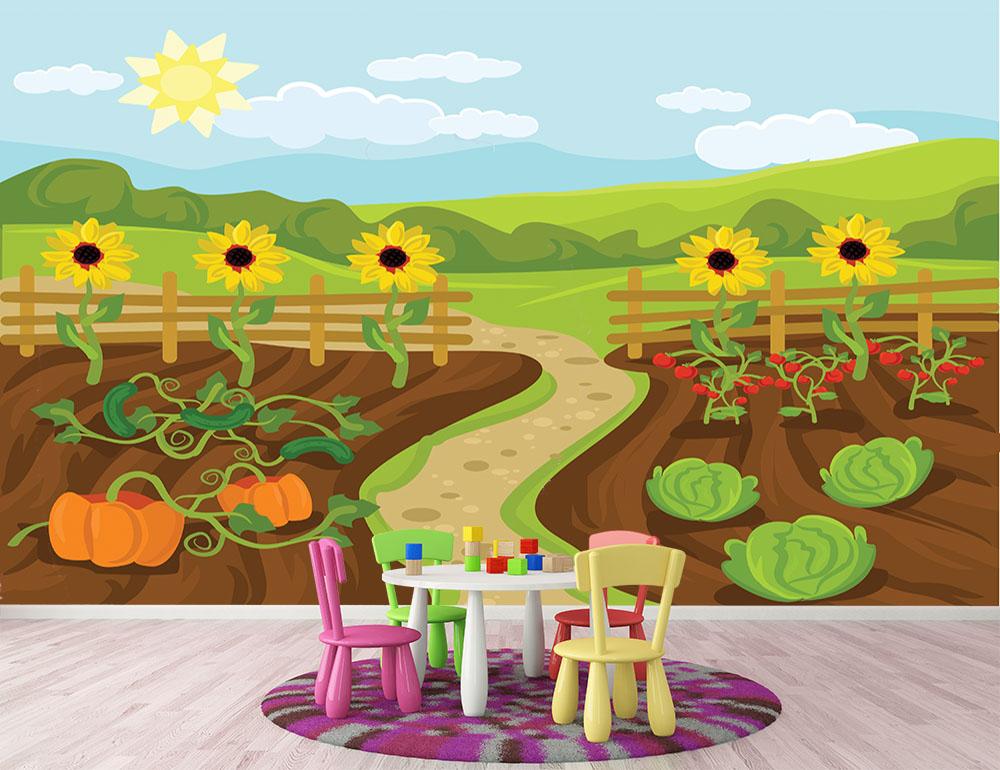 garden flat cartoon Wall Mural Wallpaper - Canvas Art Rocks - 2