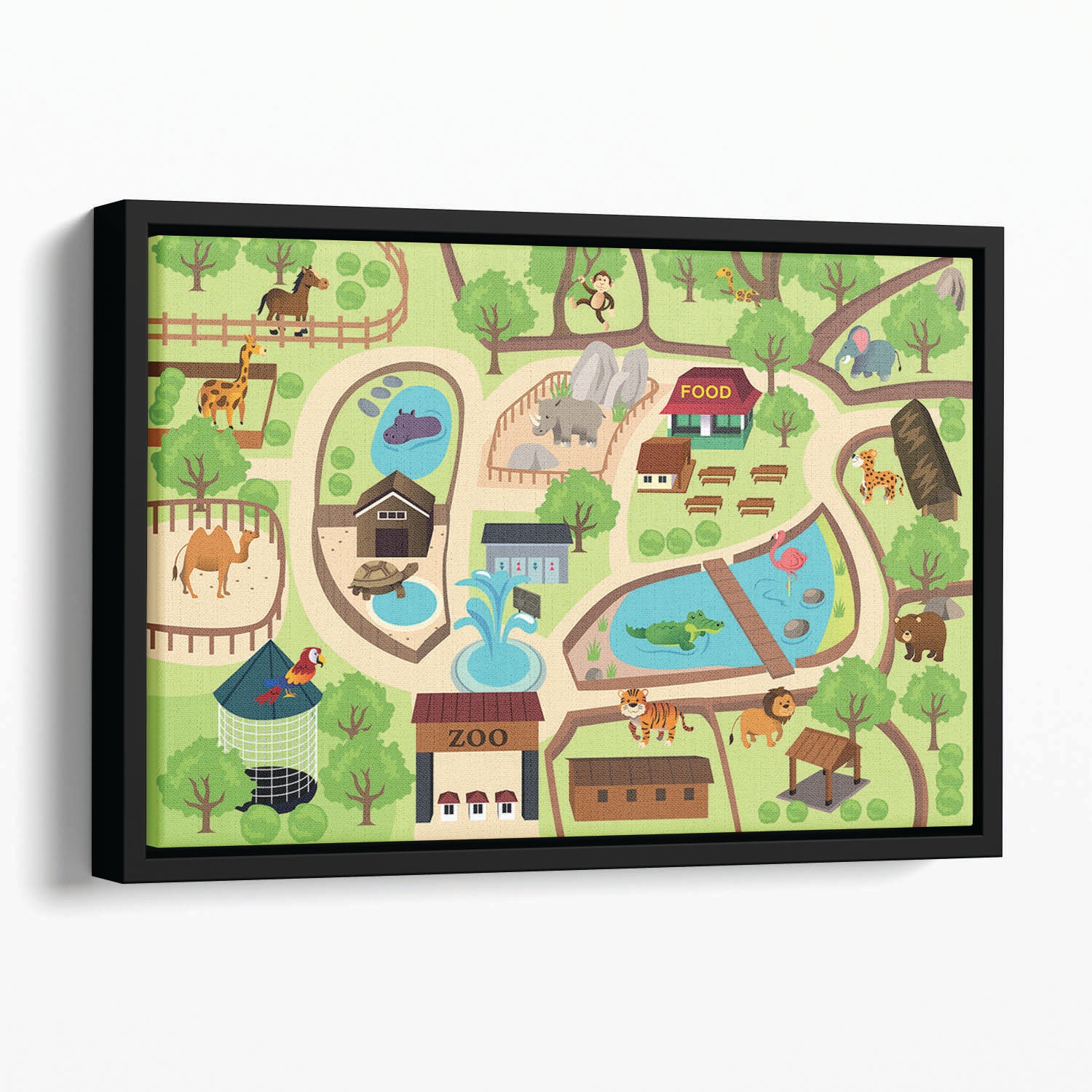 illustration of map of a zoo park Floating Framed Canvas