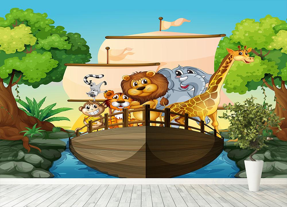 many animals on a boat Wall Mural Wallpaper - Canvas Art Rocks - 4