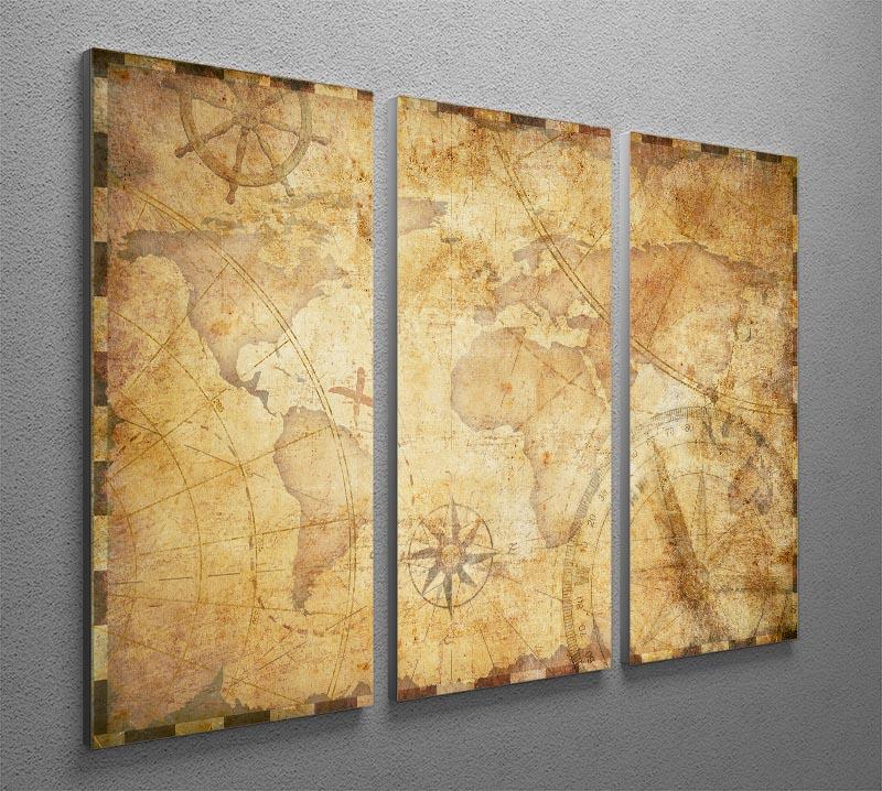 old nautical treasure map illustration 3 Split Panel Canvas Print - Canvas Art Rocks - 2