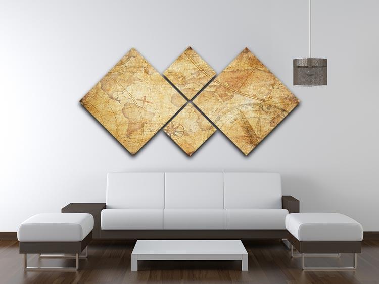 old nautical treasure map illustration 4 Square Multi Panel Canvas - Canvas Art Rocks - 3