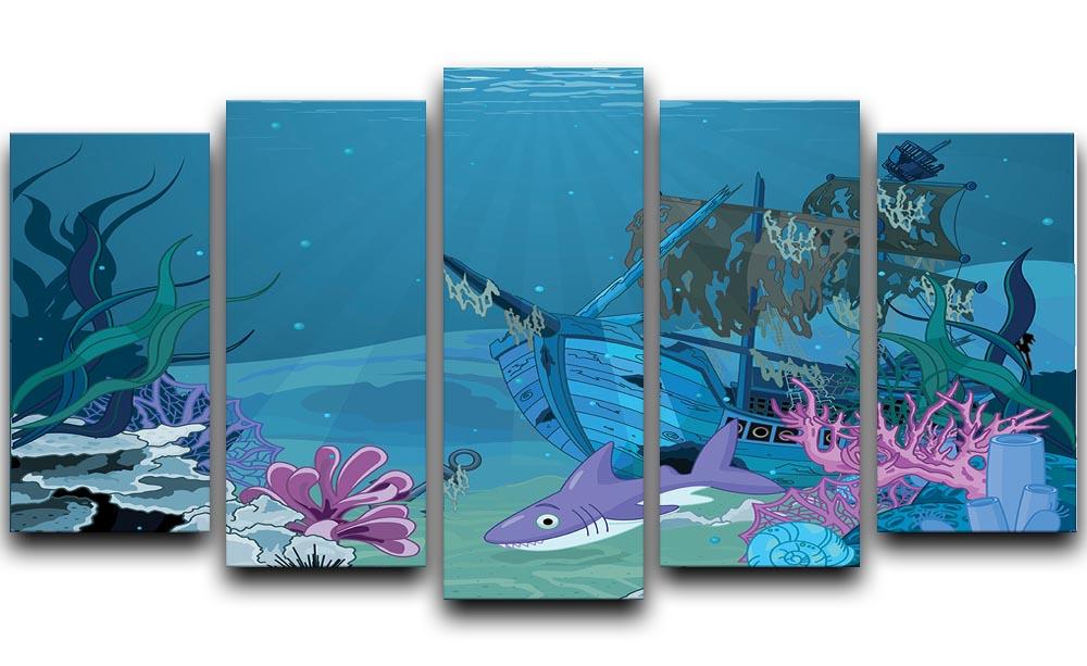 scene with old pirate ship 5 Split Panel Canvas - Canvas Art Rocks - 1