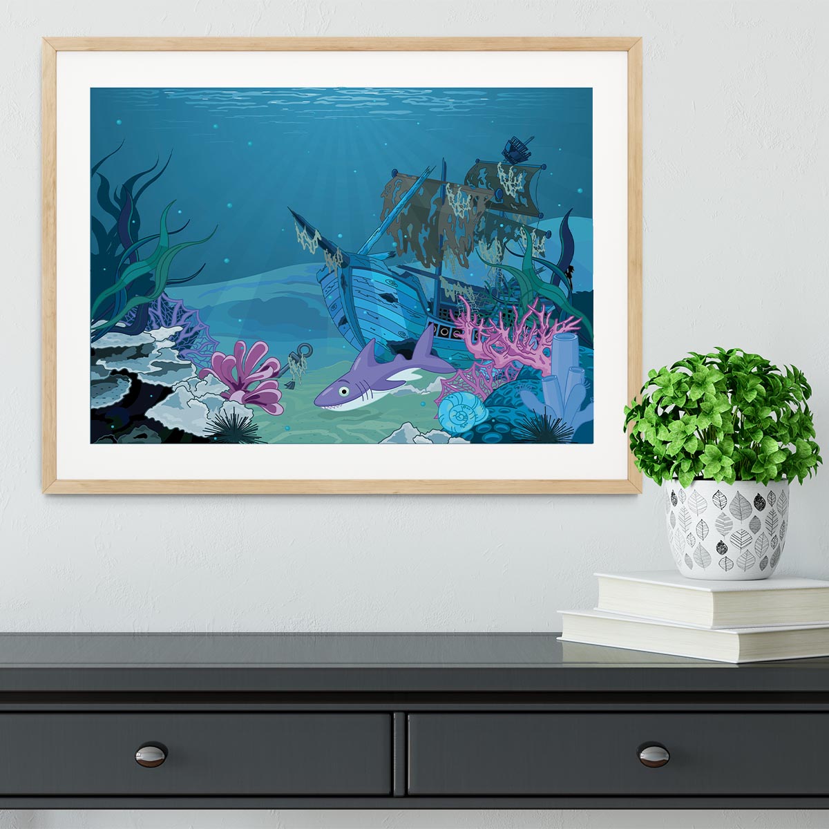 scene with old pirate ship Framed Print - Canvas Art Rocks - 3