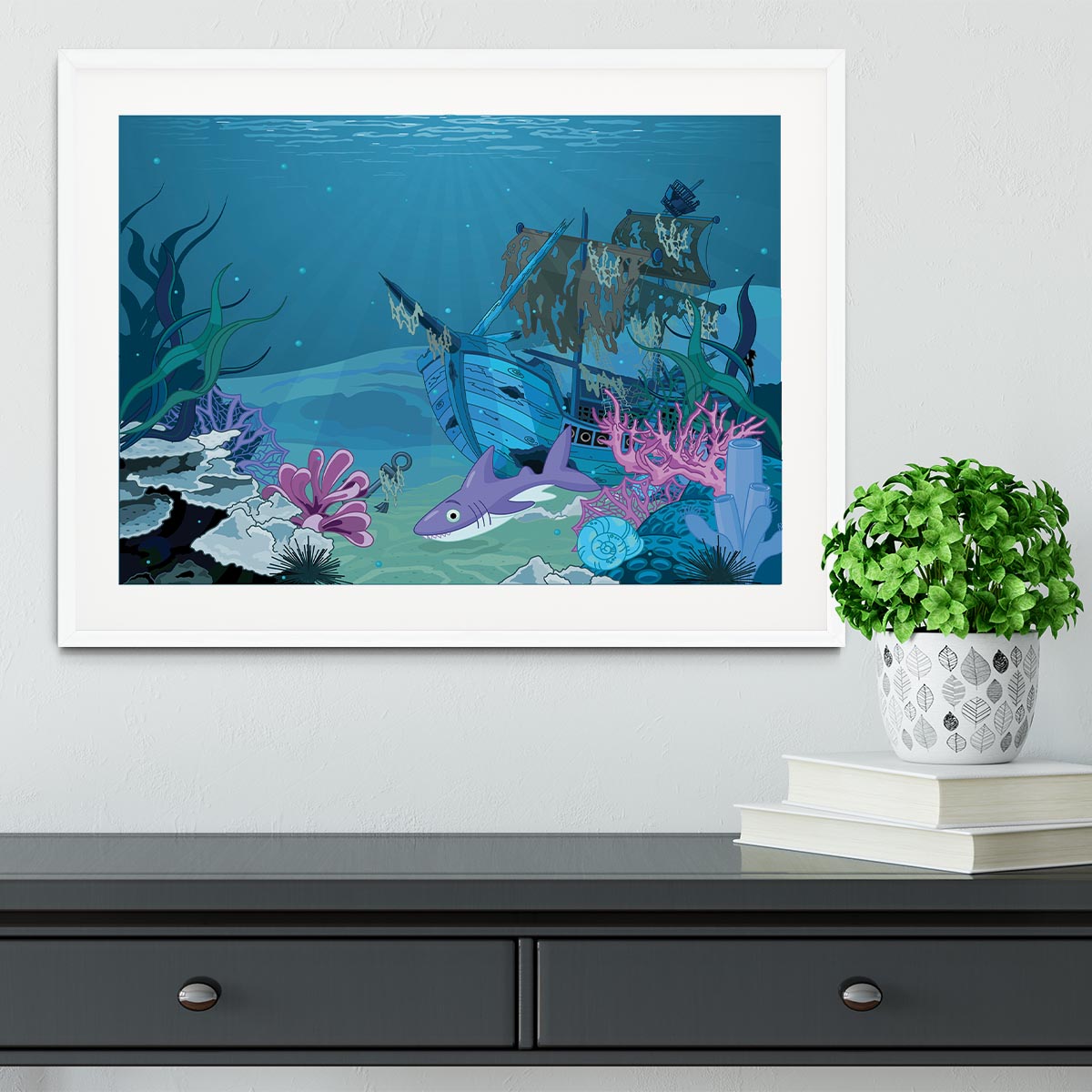 scene with old pirate ship Framed Print - Canvas Art Rocks - 5