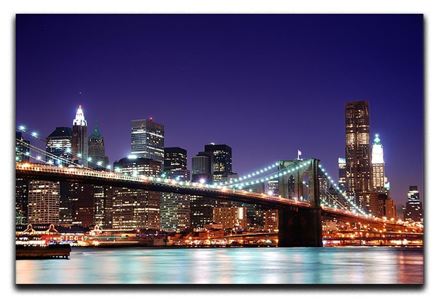 skyscrapers over Hudson River illuminated lights at dusk Canvas Print or Poster - Canvas Art Rocks - 1