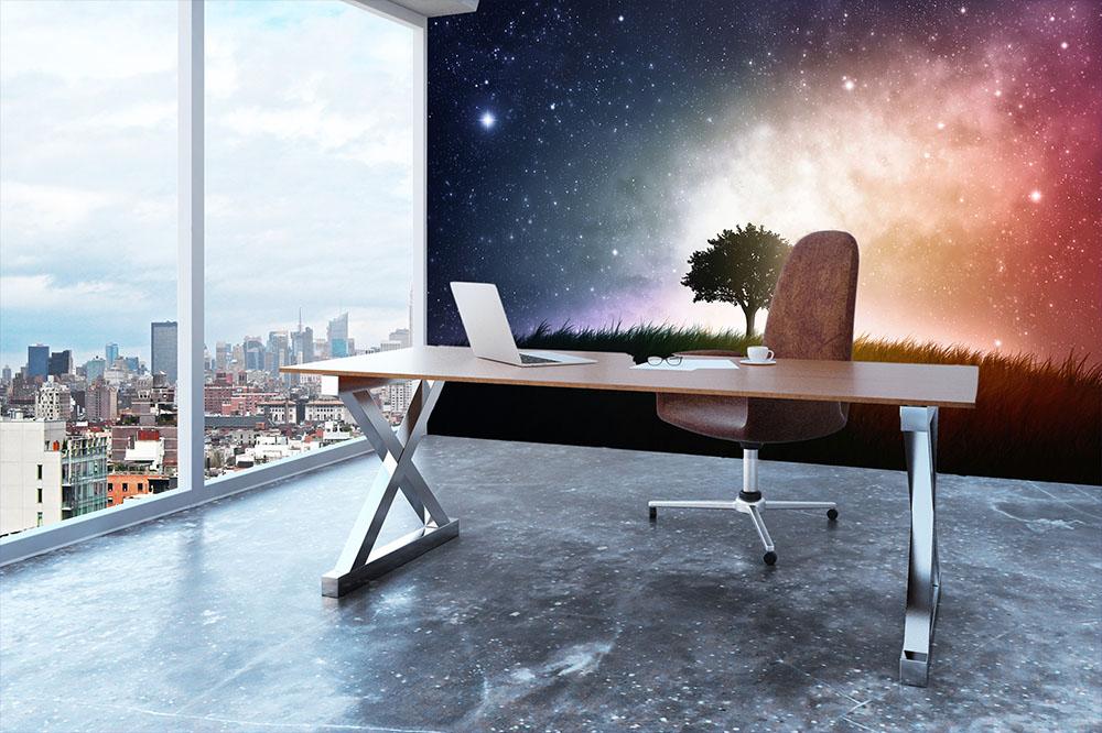 tree in a field with beautiful space background Wall Mural Wallpaper - Canvas Art Rocks - 3
