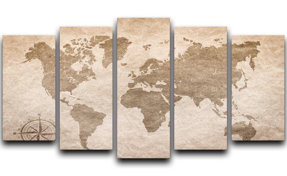 vintage paper with world map 5 Split Panel Canvas - Canvas Art Rocks - 1