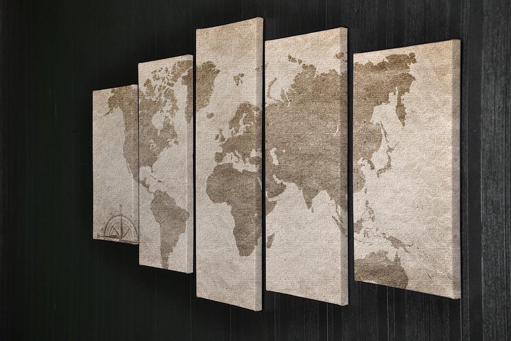 vintage paper with world map 5 Split Panel Canvas - Canvas Art Rocks - 2