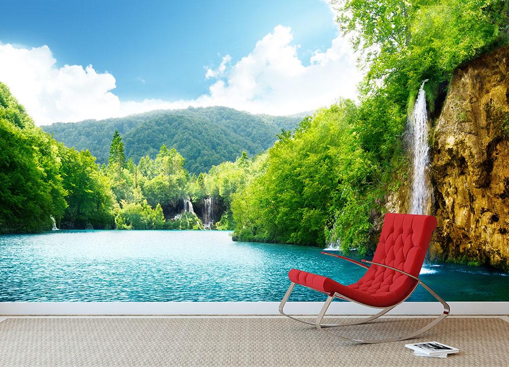 waterfall in deep forest Wall Mural Wallpaper - Canvas Art Rocks - 2